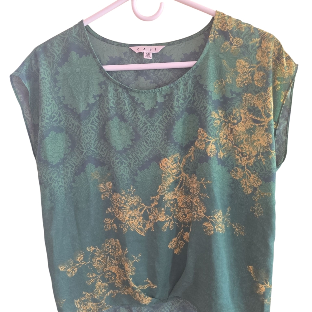 CAbi Elegant Green and Gold Blouse